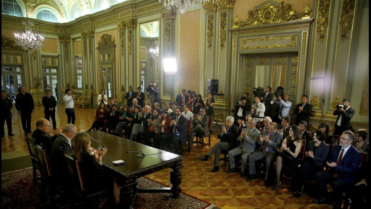 Richard Zwicky CEO of Plena Global Inc and associates present at the Presidential Palace in Lima Peru for the signing of the Act legalizing medical cannabis in November 2017